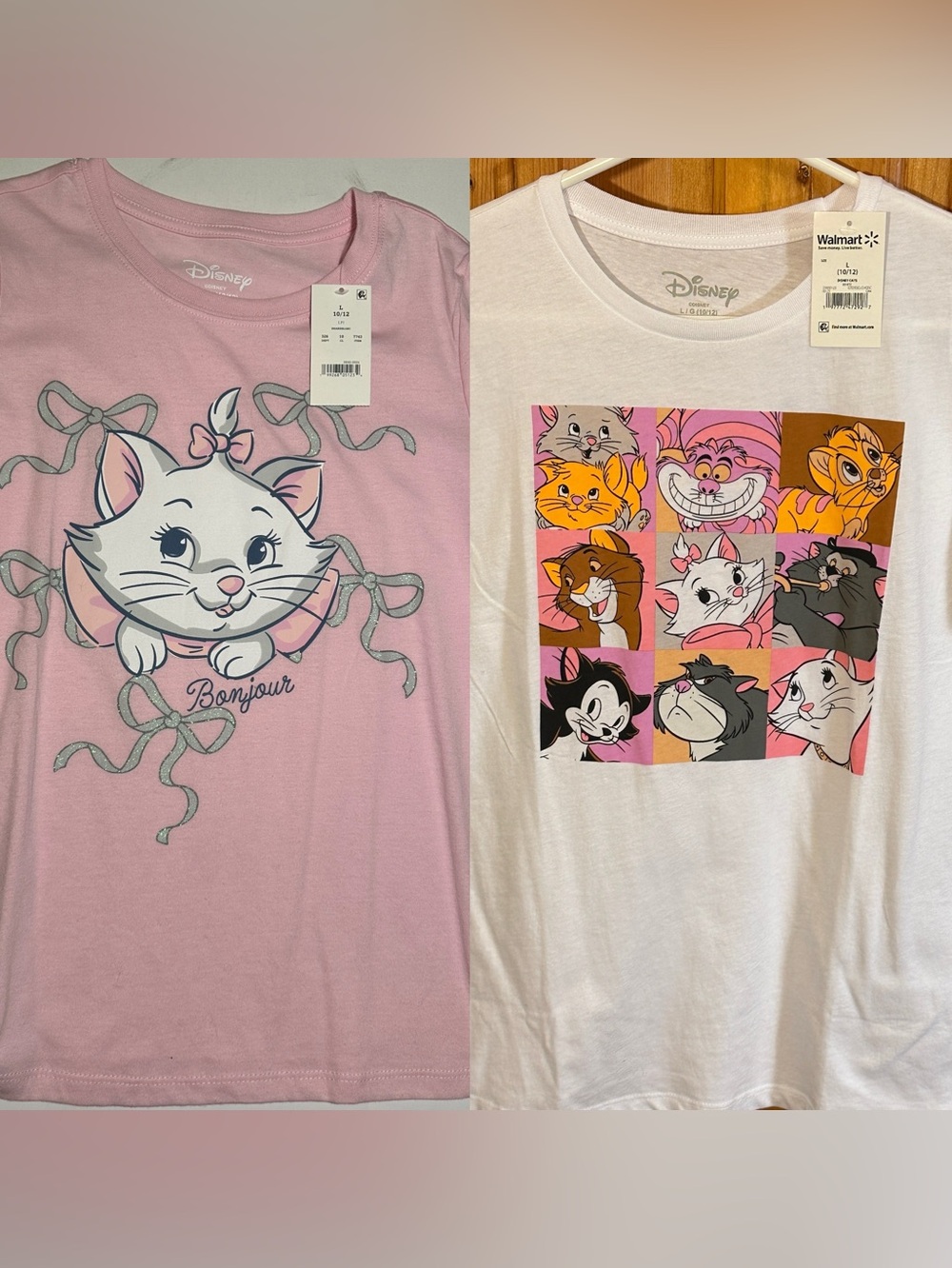 2 NEW Disney Girls Cartoon cat short sleeve shirts size 10-12 Aristocats